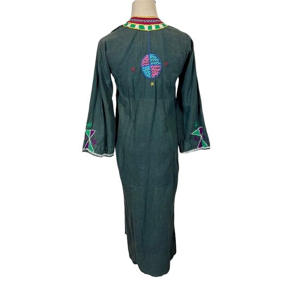 Vintage 1970s Hand Sewn and Embroidered Boho Kerdasa Egyptian Dress Kaftan - Picture 10 of 11